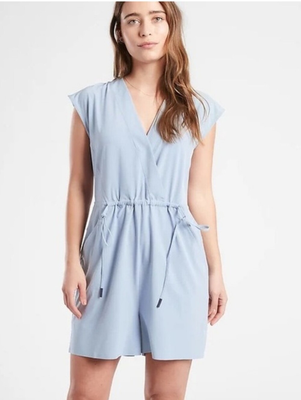 Athleta Marlow Blue Star Featherweight Stretch Drawstring Shorts Romper SZ XS